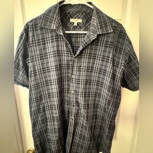 Burberry Black and Gray Plaid Short-Sleeve Button-Down Shirt